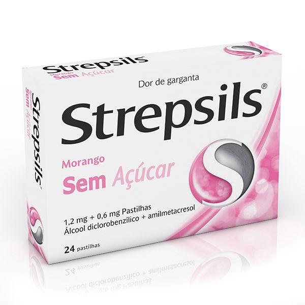 Strepsils Morango sem açúcar, 1,2/0,6 mg x 24 pst