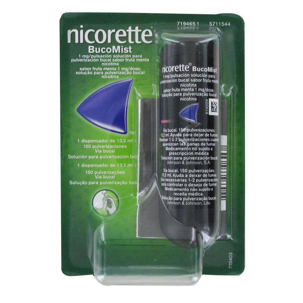 Nicorette Bucomist Sabor Fruta Menta (150 doses), 1 mg/dose x 1 sol pulv bucal