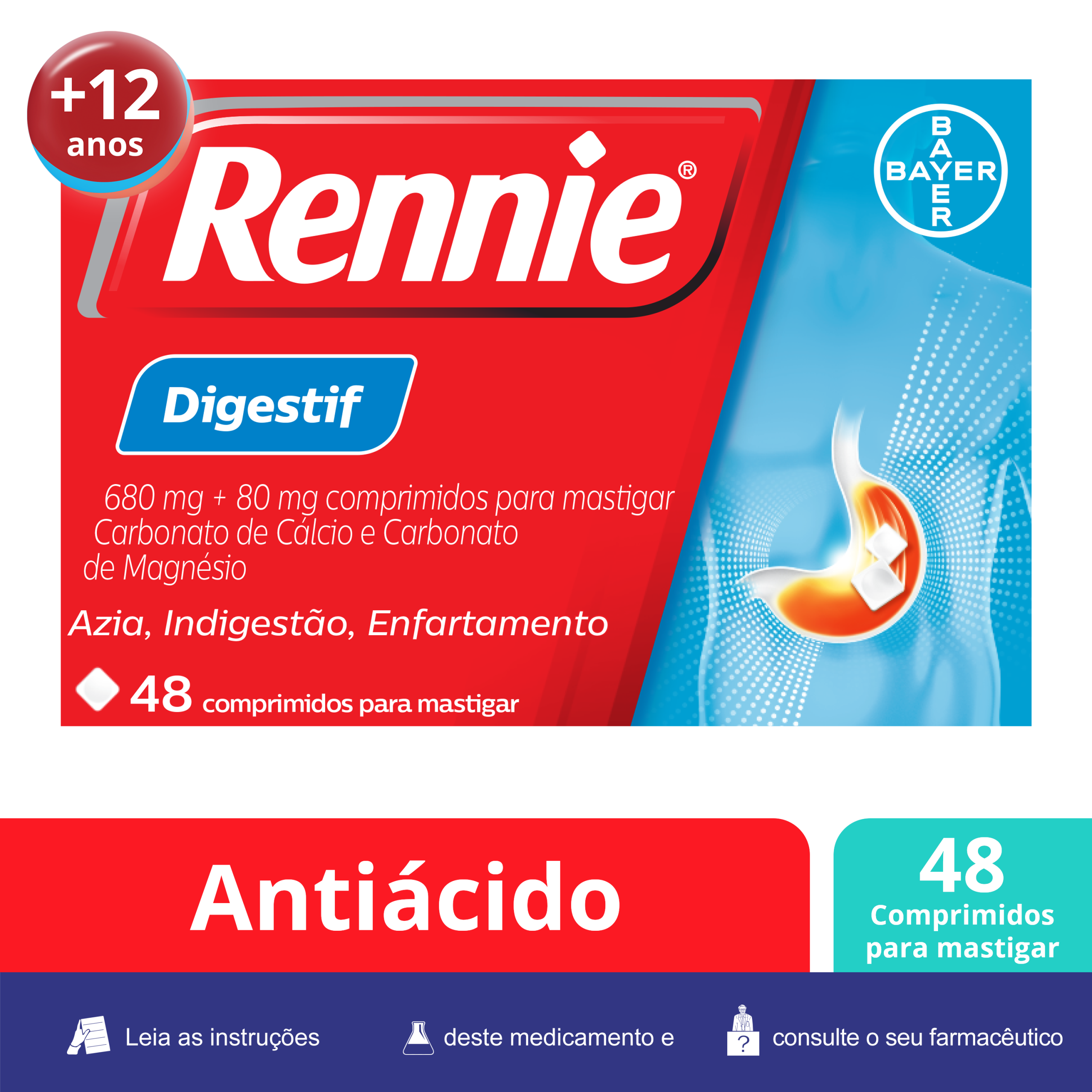 Rennie Digestif 680/80 mg x 48 Comprimidos Mastigáveis