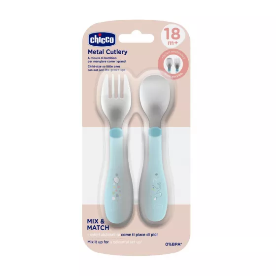 Chicco Talheres Inox Azul +18M