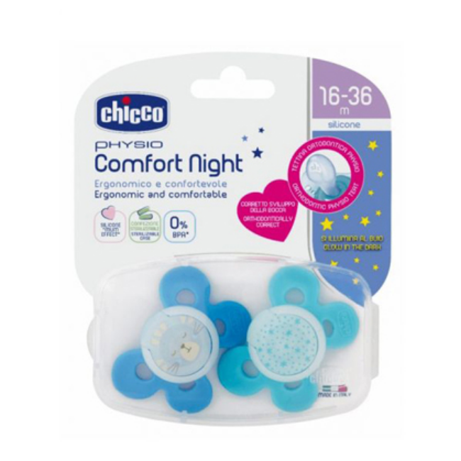 Chicco Physio Comfort Night Chupetas Silicone Boy 16-36M