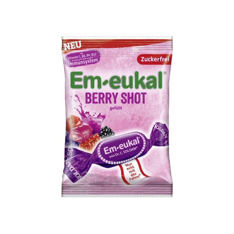 Em-eukal Berry Shot 75g | Rebuçados Balsâmicos Frutos Silvestres | Alívio Garganta